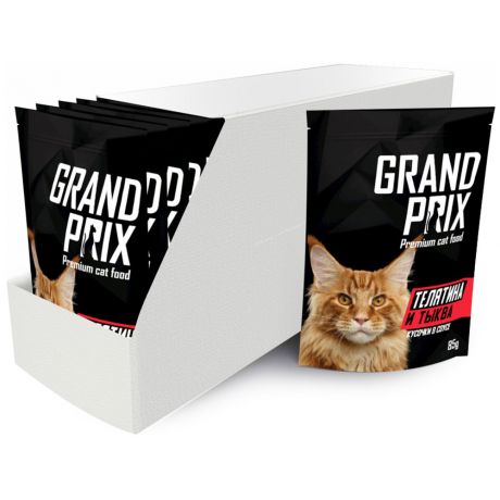 Корм влажный Grand Prix с кусочками в соусе с телятиной и тыквой для кошек 24 штуки по 85 г