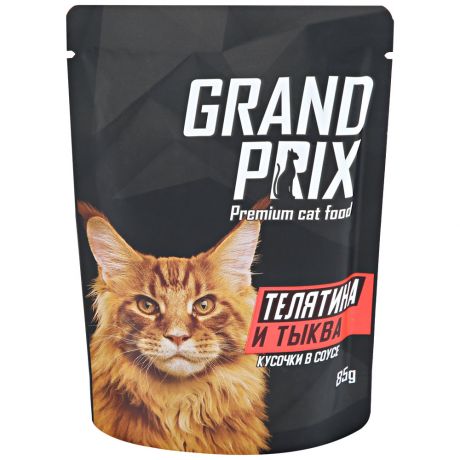Корм влажный Grand Prix с кусочками в соусе с телятиной и тыквой для кошек 85 г