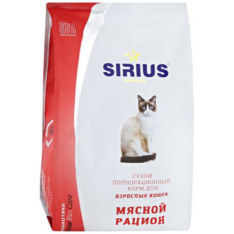 Корм сухой Sirius полнорационный мясной для взрослых кошек 1.5 кг