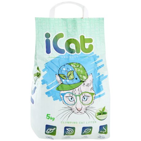Наполнитель iCAT комкующийся контроль запаха с ароматом зеленого сада для кошачьего туалета 5 кг