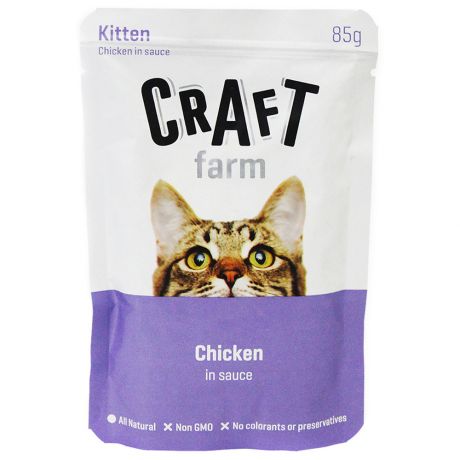Корм влажный Craft Farm Kitten в соусе с курицей для котят 85 г