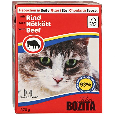 Корм влажный Bozita кусочки в соусе с говядиной для кошек 370 г