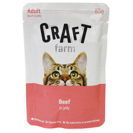 Корм влажный Craft Farm Adult в желе с говядиной для взрослых кошек 85 г