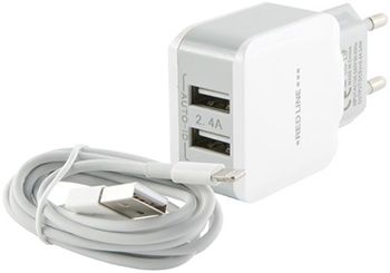 СЗУ Red Line 2 USB (модель NC-2.4A) 2.4A и кабель 8pin для Apple белый