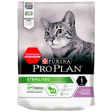Корм сухой Purina Pro Plan с индейкой для стерилизованных кошек и кастрированных котов 200 г