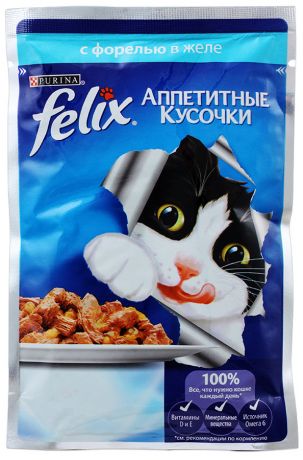 Корм влажный Felix аппетитные кусочки в желе с форелью для кошек 85 г