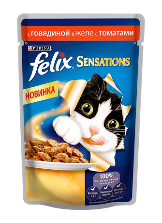 Корм влажный Felix Sensations в желе с говядиной и томатами для кошек 85 г