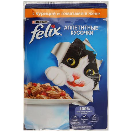 Корм влажный Felix в желе с курицей и томатами для кошек 85 г