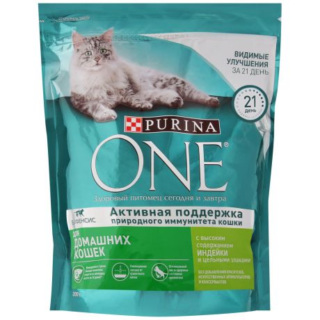 Корм сухой Purina One с индейкой для домашних кошек 200 г