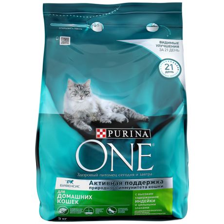 Корм сухой Purina One с индейкой и цельными злаками для домашних кошек 3 кг