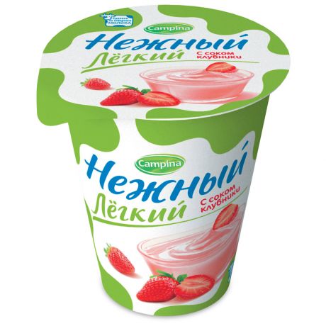 Продукт йогуртный Campina Нежный с соком Клубники легкий 0.1% 320 г