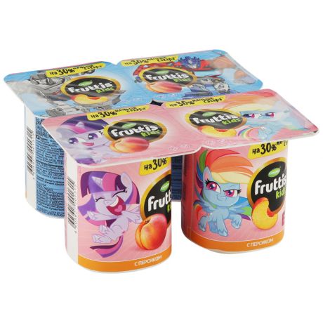 Продукт йогуртный Campina Fruttis с персиком обогащенный витаминами A D E для детей с 3 лет Hasbro 2% 4 штуки по 110 г
