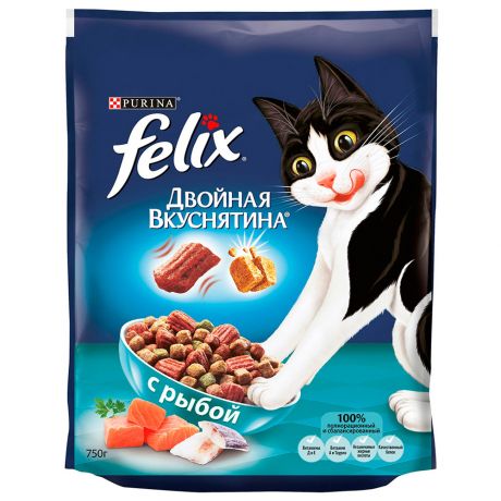 Корм сухой Felix Двойная вкуснятина с рыбой для кошек 750 г