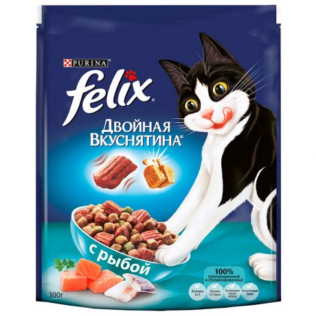 Корм сухой Felix Двойная вкуснятина с рыбой для кошек 300 г