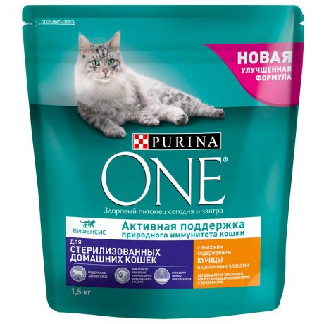 Корм сухой Purina One для домашних стерилизованных кошек и котов 1.5 кг
