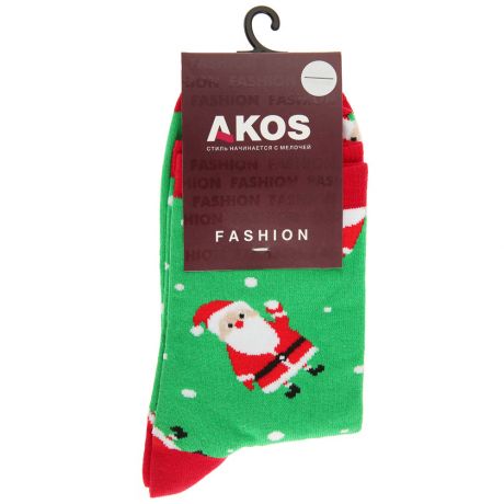 Носки женские новогодние Akos Дед мороз зеленые размер 23-25