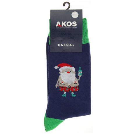 Носки мужские новогодние Akos Дед мороз с бутылкой синие размер 27-29