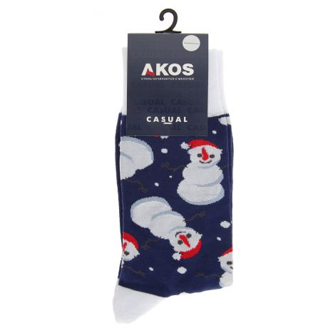 Носки мужские новогодние Akos Снеговики синие размер 29-31