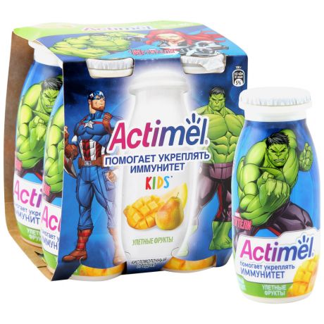 Напиток кисломолочный Actimel Kids Улетные фрукты 2.5% 4 штуки по 100 г Мстители