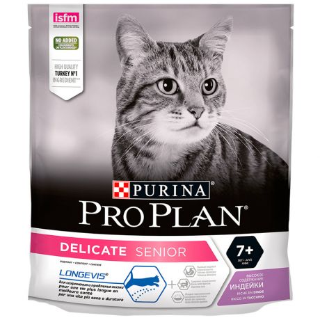 Корм сухой Pro Plan Delicate Senior с индейкой при чувствительном пищеварении для взрослых кошек старше 7 лет 400 г