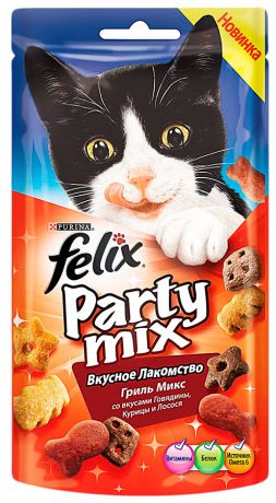 Лакомство Felix Party Mix со вкусом говядины для кошек 60 г