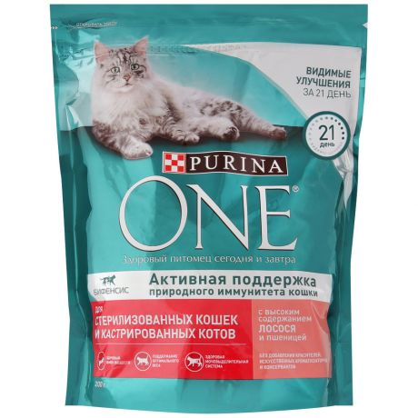Корм сухой Purina One с лососем и пшеницей для стерилизованных кошек и котов 200 г