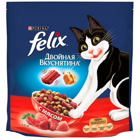 Корм сухой Felix Двойная вкуснятина с мясом для кошек 1.5 кг
