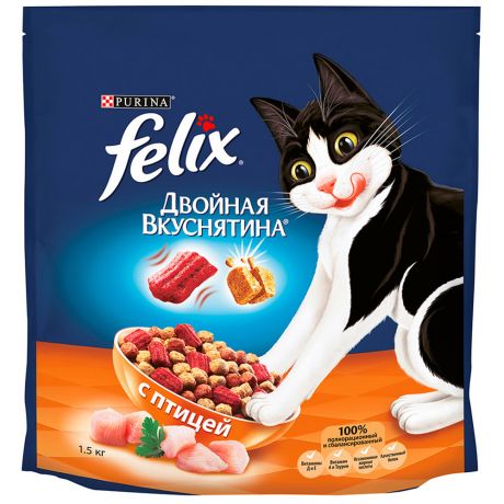 Корм сухой Felix Двойная вкуснятина с птицей для кошек 1.5 кг