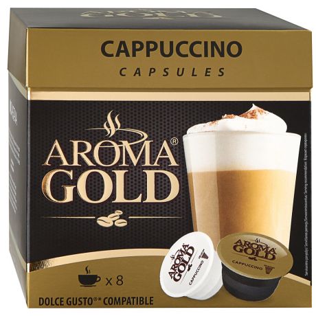 Капсулы Aroma Gold Cappuccino 16 штук (темная капсула 8 штук по 6.3 г + белая капсула 8 штук по 17 г)