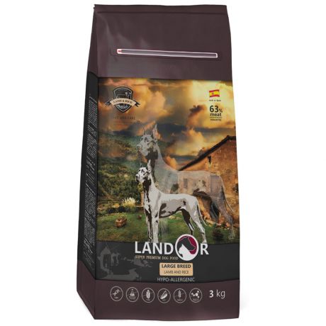 Корм сухой Landor полнорационный с ягненком и рисом для взрослых собак крупных пород 3 кг