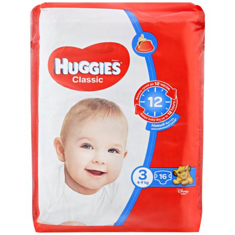 Подгузники Huggies Classic 3 (4-9 кг, 16 штук)