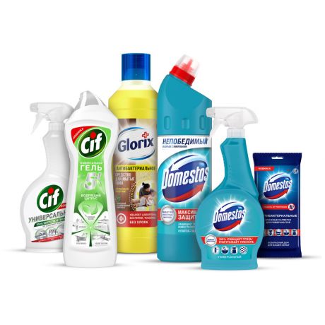 Набор чистящих средств для уборки во всем доме Cif Glorix Domestos 6 в 1
