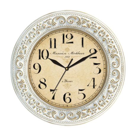 часы настенные с тиснением БОСТОН 2-1 D380мм белый с золотой патиной береза