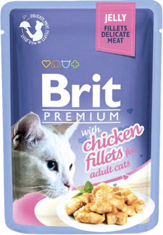 Brit Корм для кошек Jelly Chiсken fillets кусочки куриного филе в желе пауч Brit