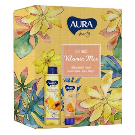 набор AURA Beauty Vitamin Mix: гель д/душа Манго и Папайя 250мл, крем д/рук Питательный 75мл