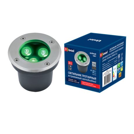 светильник светодиодный UNIEL 3Вт 260Лм IP67 зеленый тротуарный серый
