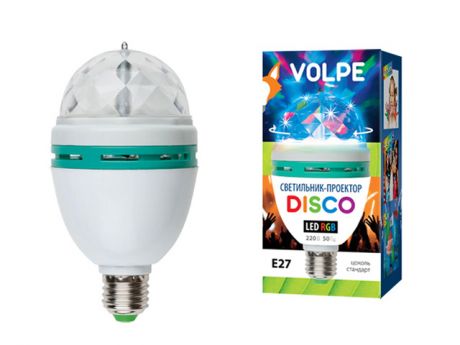 лампа светодиодная VOLPE Disco проектор 3Вт RGB E27 белый