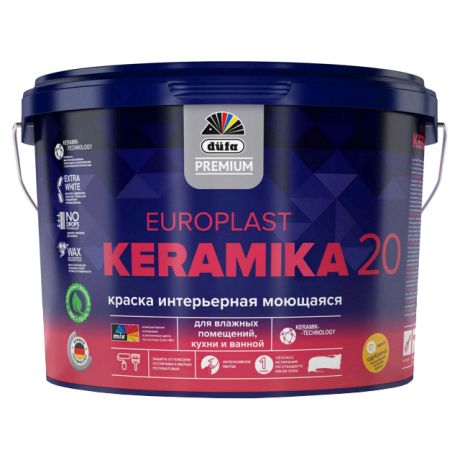 краска в/д DUFA Premium EuroPlast Keramika 20 база 1 для стен и потолков 2,5л белая, арт.МП00-006971