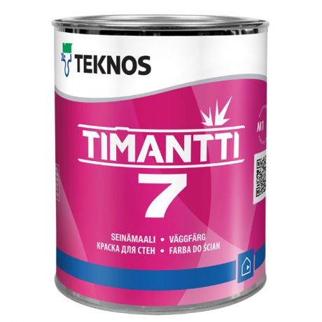 краска акрилатная ТEKNOS Timantti 7 база А для стен и потолков 0,9л белая, арт.ЭК000130559