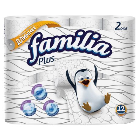 бумага туалетная FAMILIA Plus 12 шт./уп. 2-сл 150 листов без аромата бел.