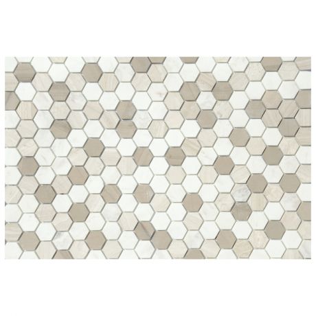 мозаика из натурального камня, 29,5х30,5х0,6, Pietra Mix, 3 MAT hexagon, серо-белая