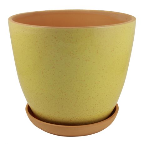 горшок керамический с поддоном ColorLife, диаметр 22 см, 4 л, желтый