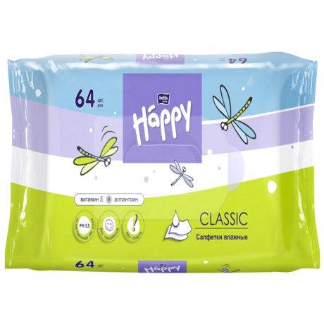 салфетки влажные BELLA Baby Happy Classic с витамином Е и аллантоином 64шт. детские