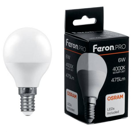 лампа светодиодная FERON 9Вт E14 760Лм 4000K шар