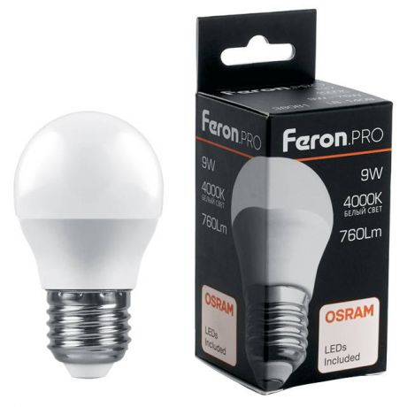 лампа светодиодная FERON 9Вт E27 730Лм 2700K шар