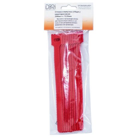 стяжка-липучка DORI многоразовая 200х12мм 10шт красная