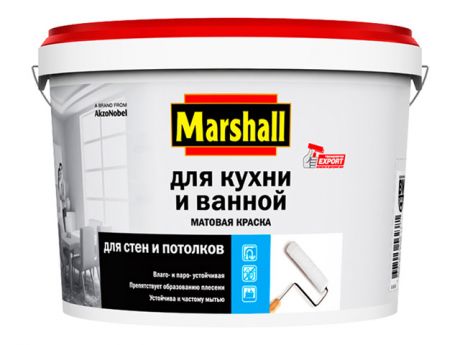 краска в/д Marshall д/кухни и ванной BW 2,5 л матовая, арт.Marshall WO 2,5л