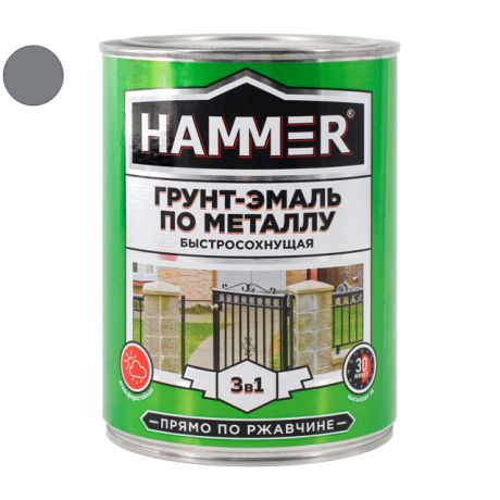 грунт-эмаль по металлу HAMMER 0,9кг серая, арт.ЭК000116552