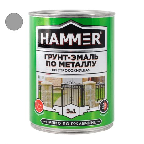 грунт-эмаль по металлу HAMMER 0,9кг светло-серая, арт.ЭК000116554