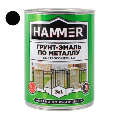 грунт-эмаль по металлу HAMMER 0,9кг черная, арт.ЭК000116572